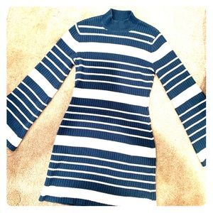 Mink pink mini sweater dress in blue and white